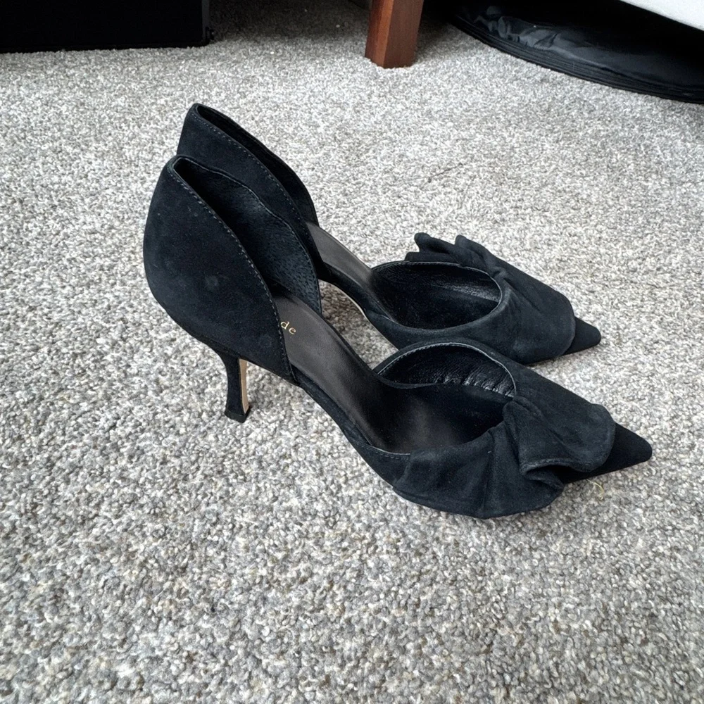 kate spade Black Pointed D'Orsay Heels with Folded Vamp Detail